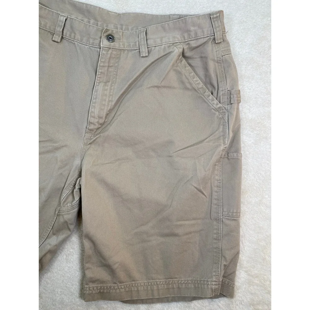 Duluth Trading Co Mens 40 Khaki Tan Cotton Canvas Carpenter Utility Work Shorts